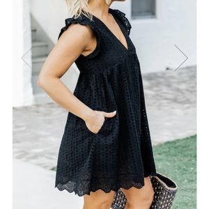 Black lace V neck romper dress